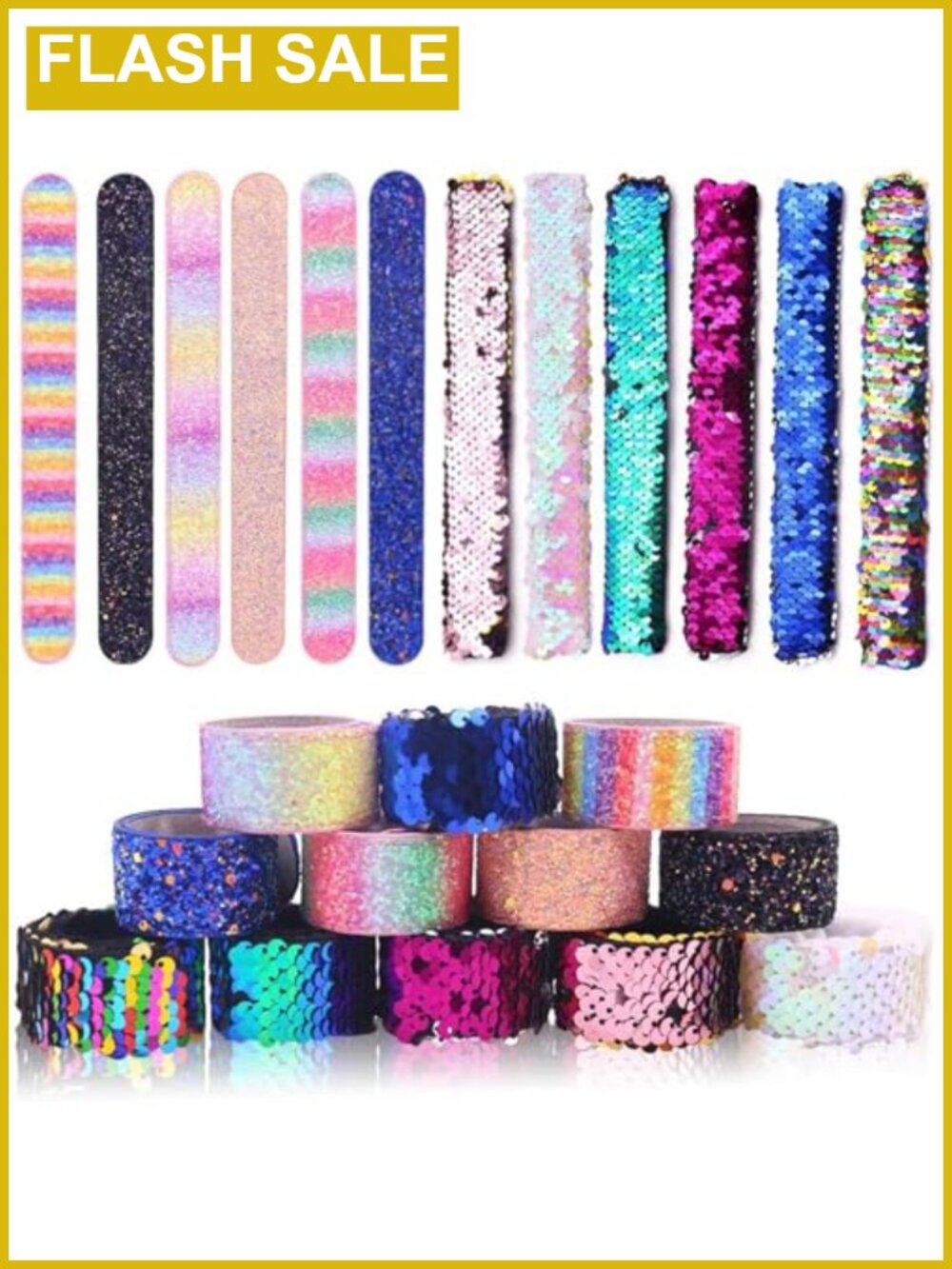 12PC Reversible Sequin Slap Bracelets Kids Party Favors